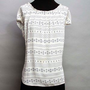 LC Pleated Scoop Neck White with Navy Dots pattern Size XL